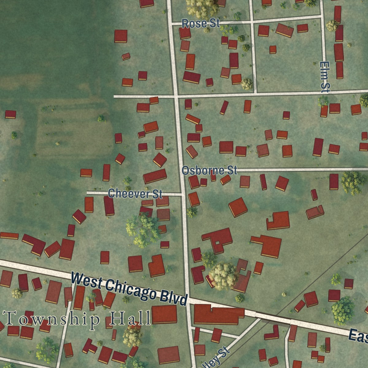 Close-up of the map of Britton, Michigan print showing street and building detail