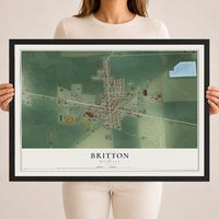 Map of Britton, Michigan, 18 x 24 inch print in a black wood frame