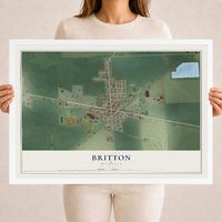 Map of Britton, Michigan, 18 x 24 inch print in a white wood frame