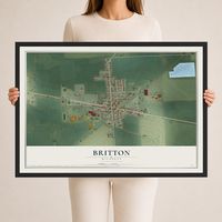 Map of Britton, Michigan, 24 x 36 inch print in a black wood frame