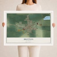 Map of Britton, Michigan, 24 x 36 inch print in a white wood frame