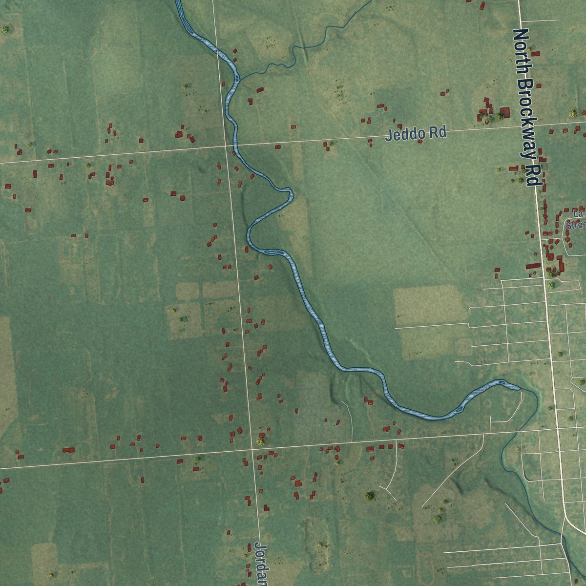 Second close-up of the map of Brockway, Michigan print showing more streets and buildings