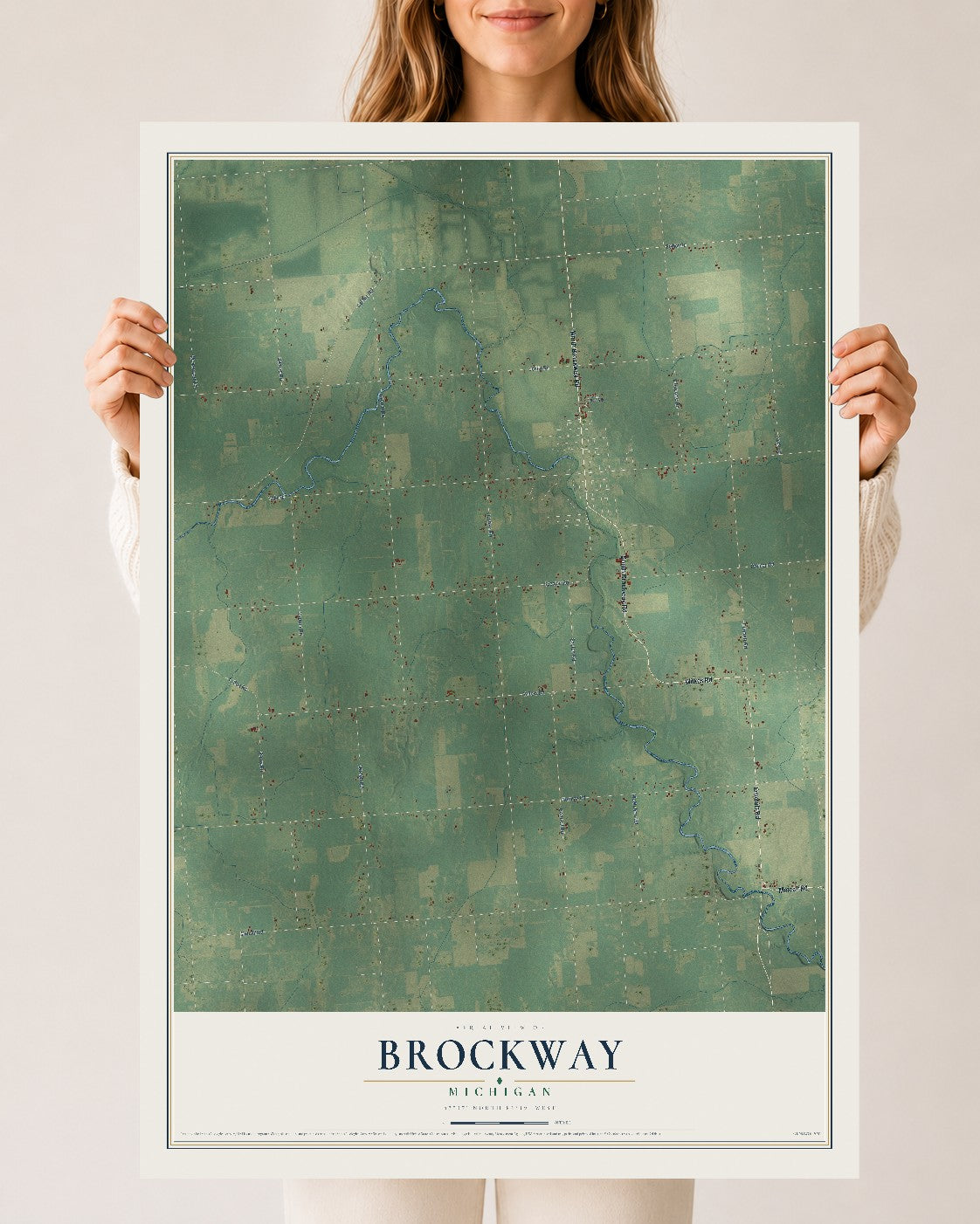 Map of Brockway, Michigan, 24 x 36 inch unframed archival matte print