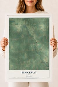 Map of Brockway, Michigan, 18 x 24 inch print in a white wood frame