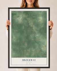 Map of Brockway, Michigan, 24 x 36 inch print in a black wood frame