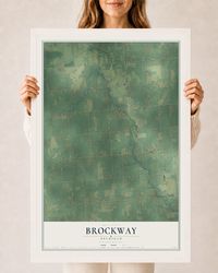 Map of Brockway, Michigan, 24 x 36 inch print in a white wood frame