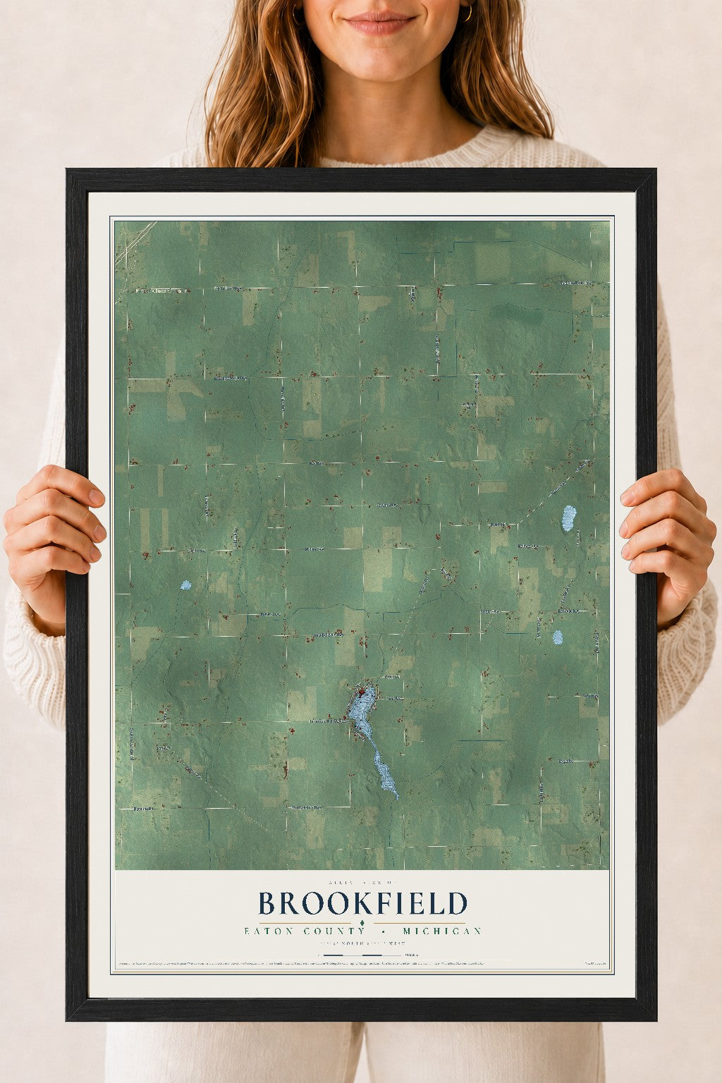 Map of Brookfield, Eaton County, Michigan, 18 x 24 inch print in a black wood frame