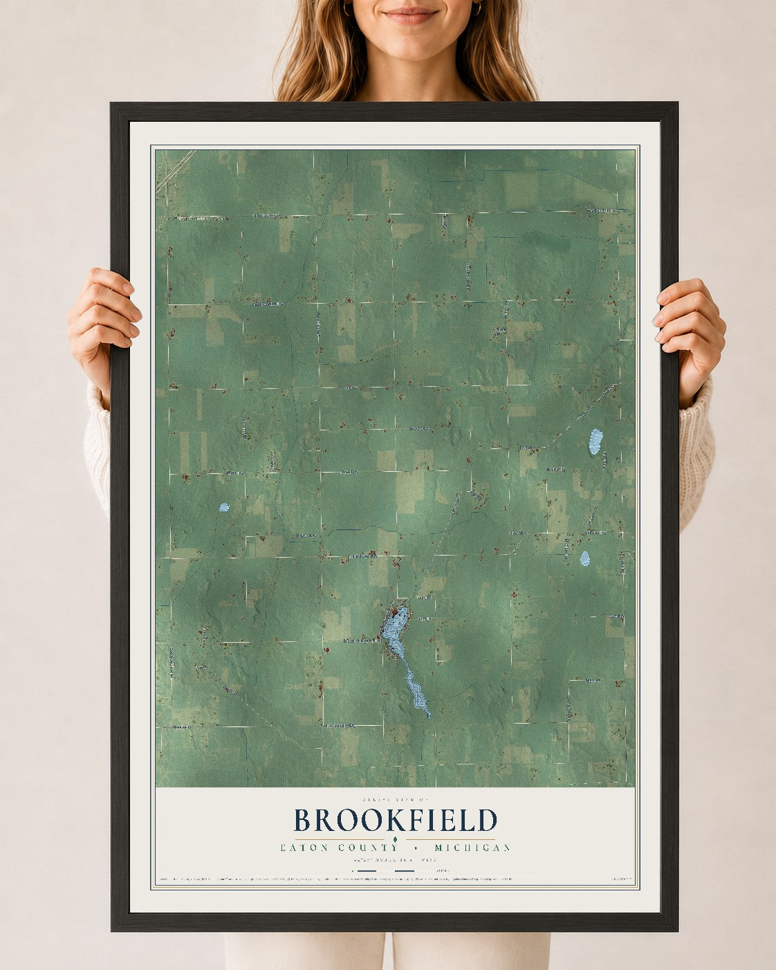 Map of Brookfield, Eaton County, Michigan, 24 x 36 inch print in a black wood frame