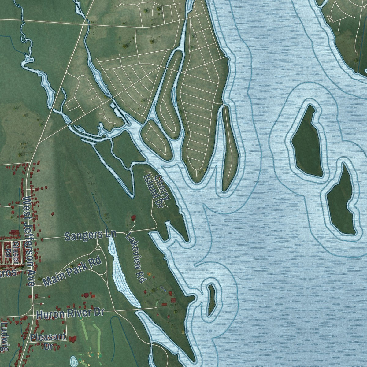 Second close-up of the map of Brownstown, Michigan print showing more streets and buildings