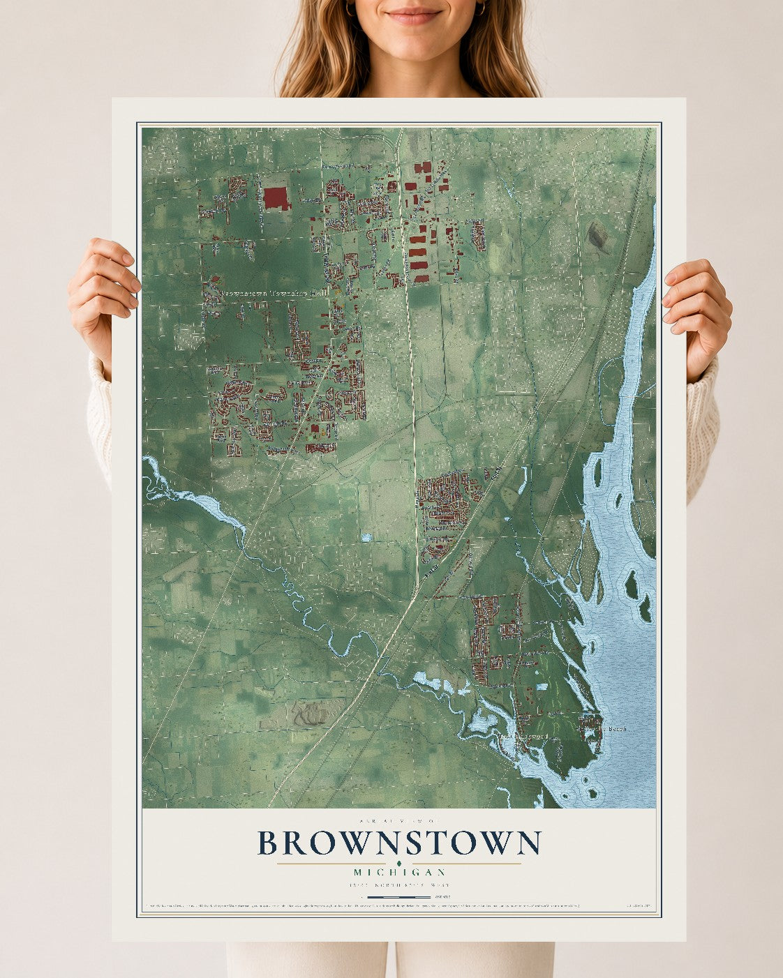 Map of Brownstown, Michigan, 24 x 36 inch unframed archival matte print