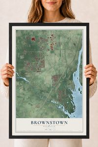Map of Brownstown, Michigan, 18 x 24 inch print in a black wood frame