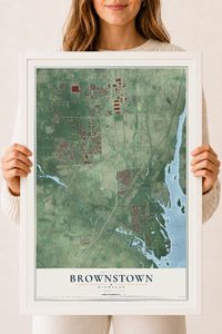 Map of Brownstown, Michigan, 18 x 24 inch print in a white wood frame
