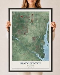 Map of Brownstown, Michigan, 24 x 36 inch print in a black wood frame