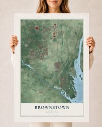 Map of Brownstown, Michigan, 24 x 36 inch print in a white wood frame