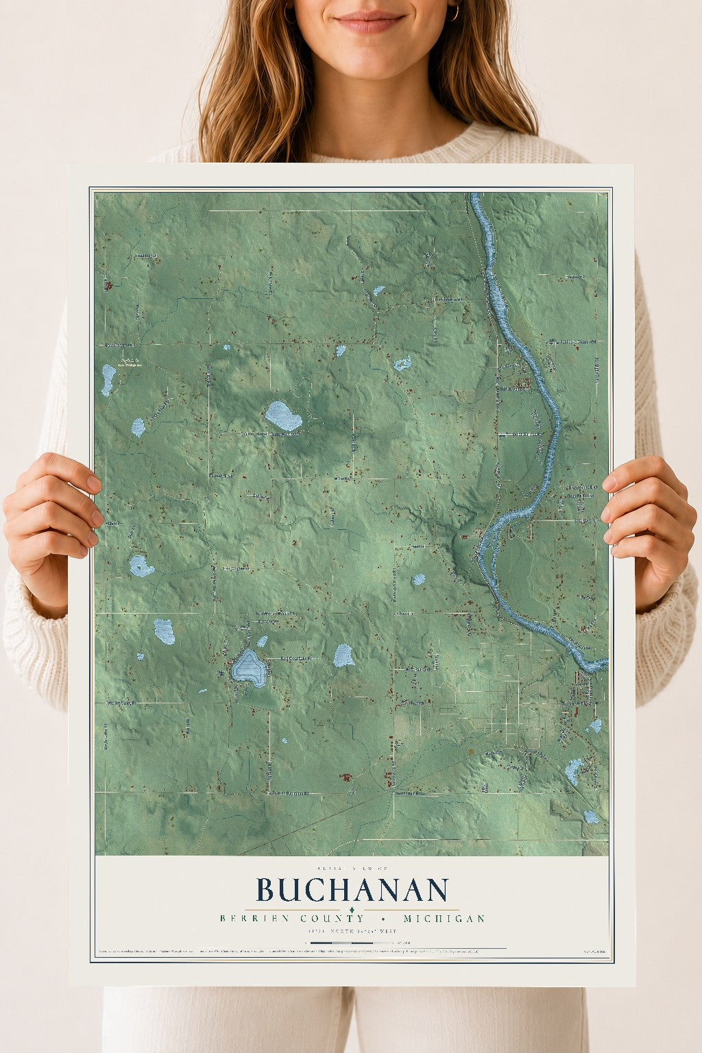 Map of Buchanan, Berrien County, Michigan, 18 x 24 inch unframed archival matte print