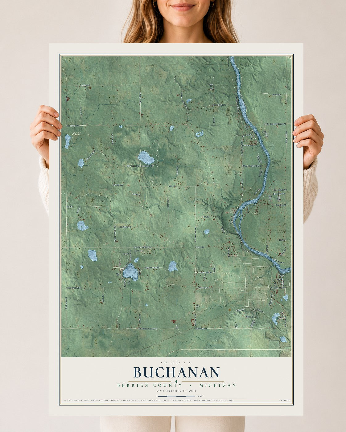 Map of Buchanan, Berrien County, Michigan, 24 x 36 inch unframed archival matte print