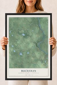 Map of Buchanan, Berrien County, Michigan, 18 x 24 inch print in a black wood frame