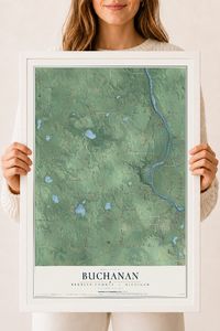 Map of Buchanan, Berrien County, Michigan, 18 x 24 inch print in a white wood frame