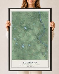 Map of Buchanan, Berrien County, Michigan, 24 x 36 inch print in a black wood frame