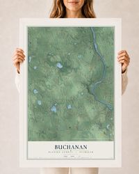 Map of Buchanan, Berrien County, Michigan, 24 x 36 inch print in a white wood frame