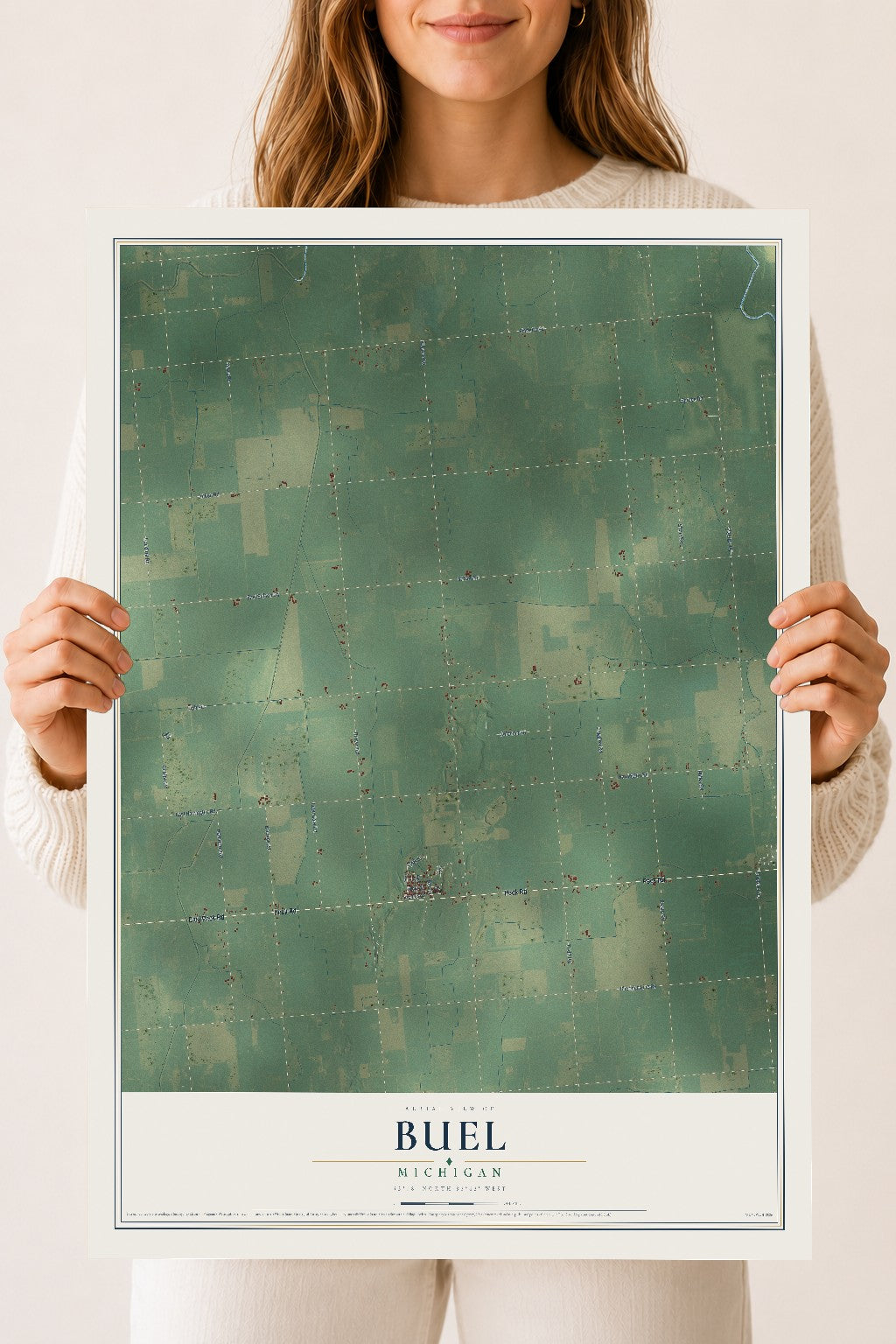 Map of Buel, Michigan, 18 x 24 inch unframed archival matte print