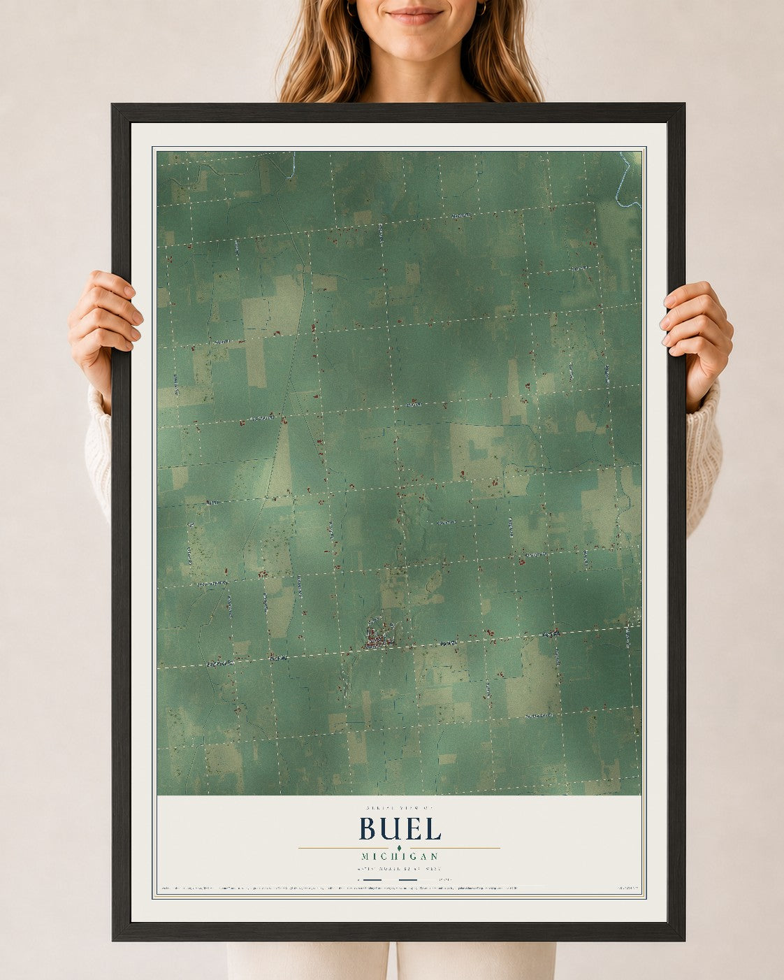 Map of Buel, Michigan, 24 x 36 inch print in a black wood frame