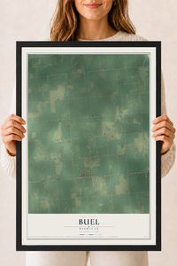Map of Buel, Michigan, 18 x 24 inch print in a black wood frame