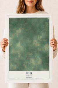 Map of Buel, Michigan, 18 x 24 inch print in a white wood frame