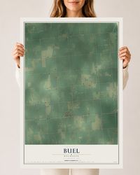 Map of Buel, Michigan, 24 x 36 inch unframed archival matte print