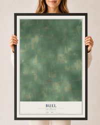 Map of Buel, Michigan, 24 x 36 inch print in a black wood frame