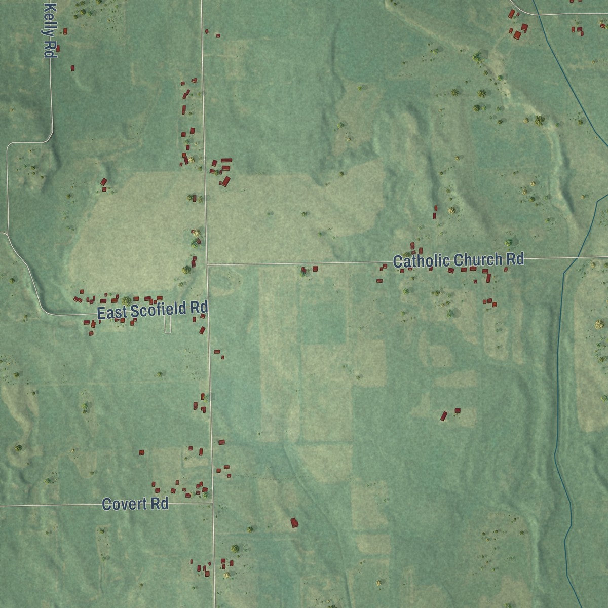 Close-up of the map of Bunker Hill, Michigan print showing street and building detail