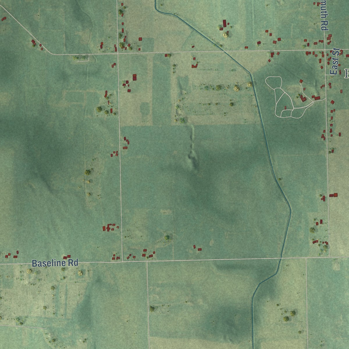 Second close-up of the map of Bunker Hill, Michigan print showing more streets and buildings
