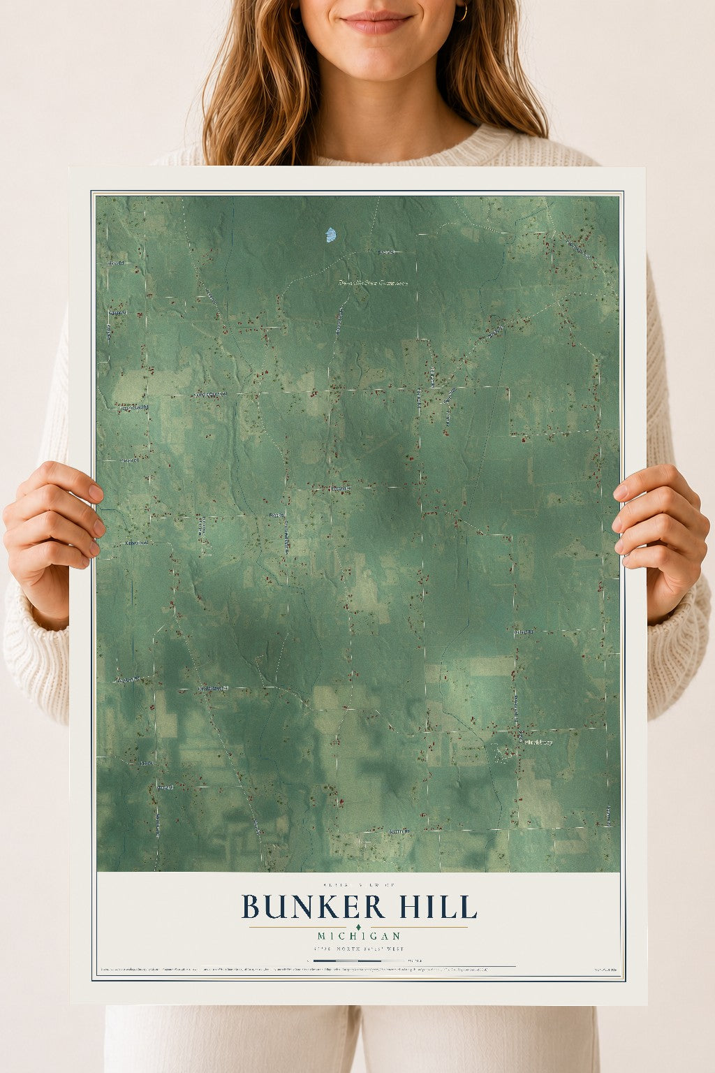 Map of Bunker Hill, Michigan, 18 x 24 inch unframed archival matte print