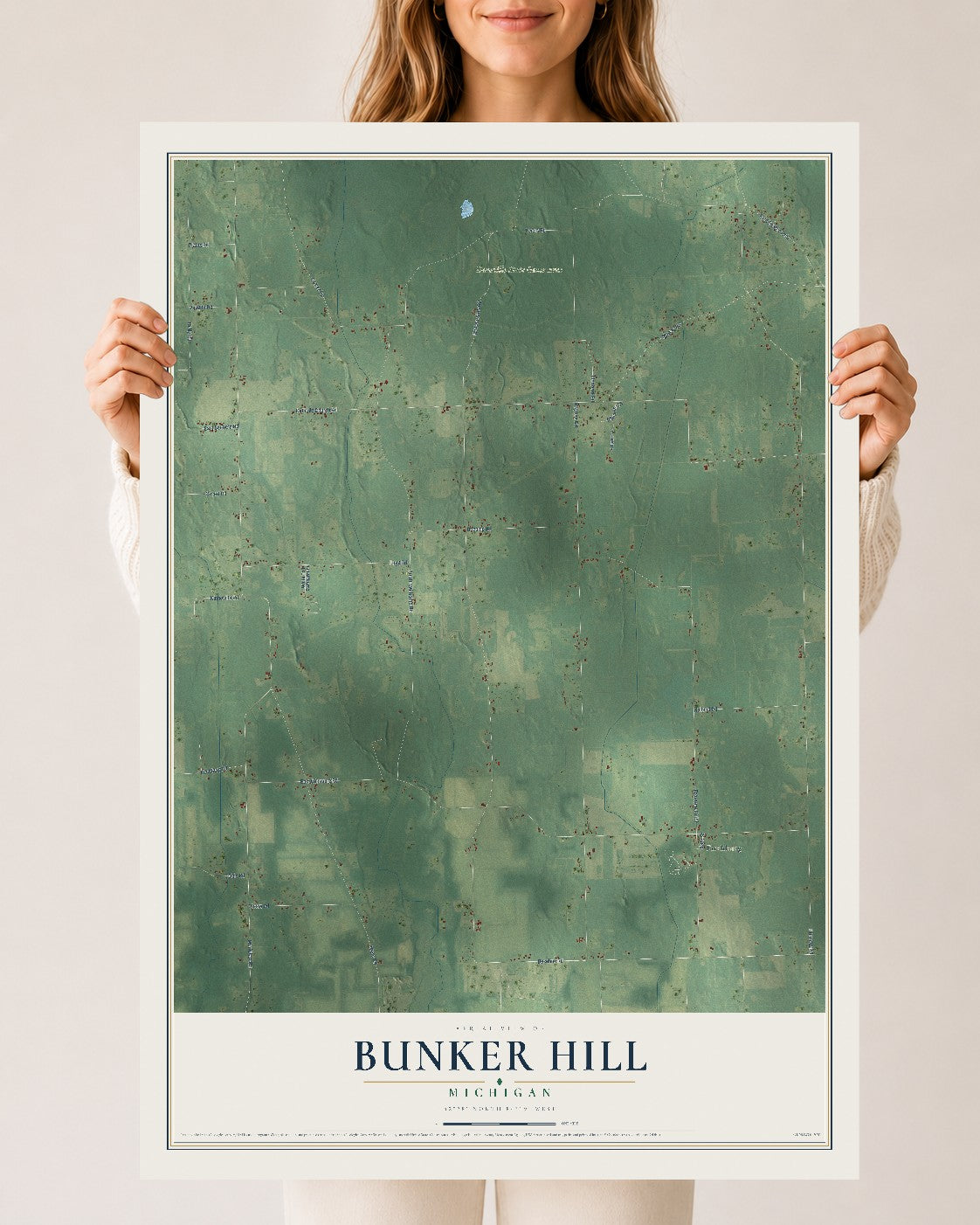 Map of Bunker Hill, Michigan, 24 x 36 inch unframed archival matte print