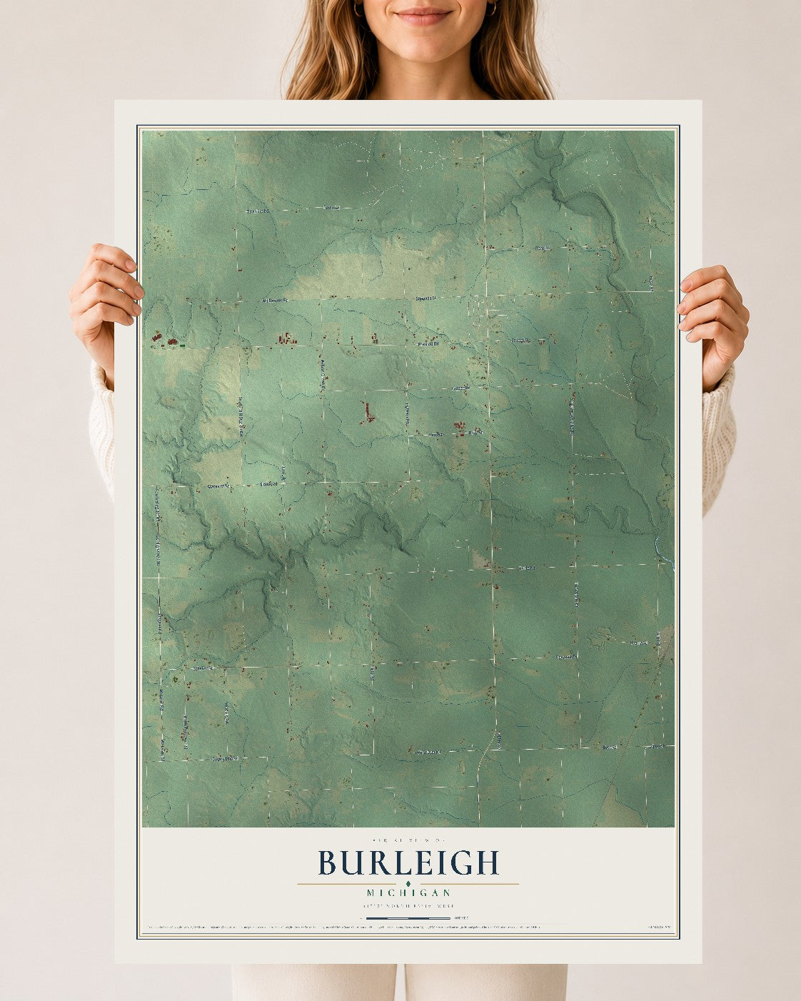 Map of Burleigh, Michigan, 24 x 36 inch unframed archival matte print