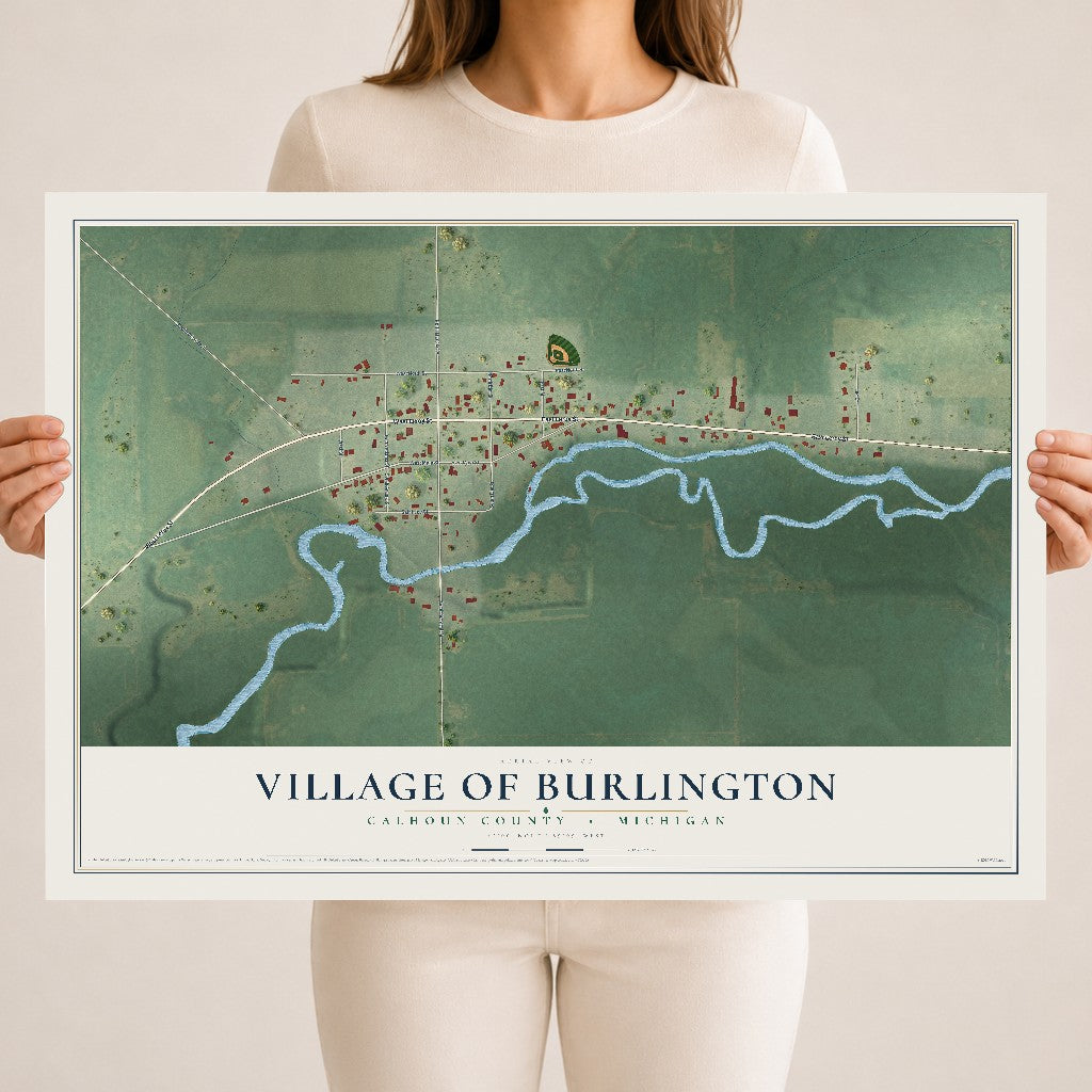 Map of Burlington, Michigan, 18 x 24 inch unframed archival matte print