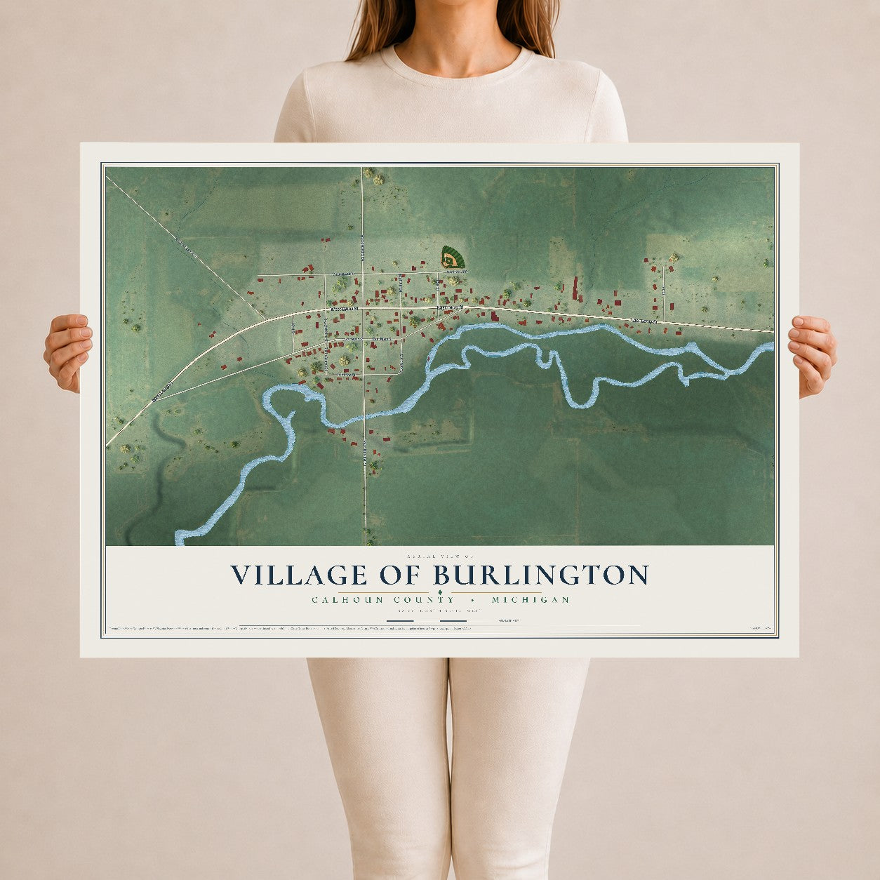 Map of Burlington, Michigan, 24 x 36 inch unframed archival matte print
