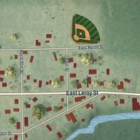 Close-up of the map of Burlington, Michigan print showing street and building detail