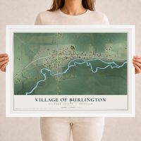 Map of Burlington, Michigan, 18 x 24 inch print in a white wood frame