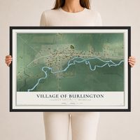 Map of Burlington, Michigan, 24 x 36 inch print in a black wood frame