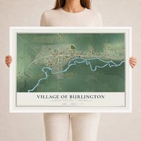 Map of Burlington, Michigan, 24 x 36 inch print in a white wood frame