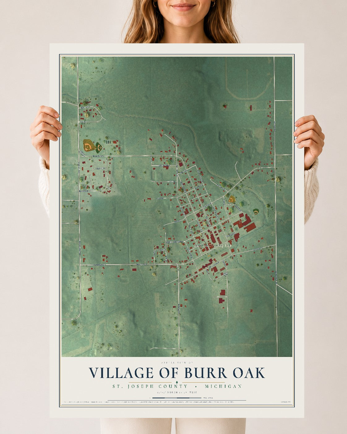 Map of Burr Oak, Michigan, 24 x 36 inch unframed archival matte print