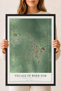 Map of Burr Oak, Michigan, 18 x 24 inch print in a black wood frame