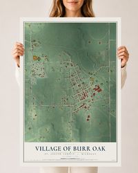 Map of Burr Oak, Michigan, 24 x 36 inch unframed archival matte print