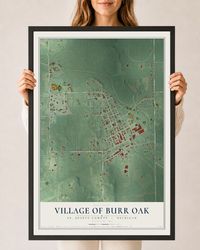Map of Burr Oak, Michigan, 24 x 36 inch print in a black wood frame
