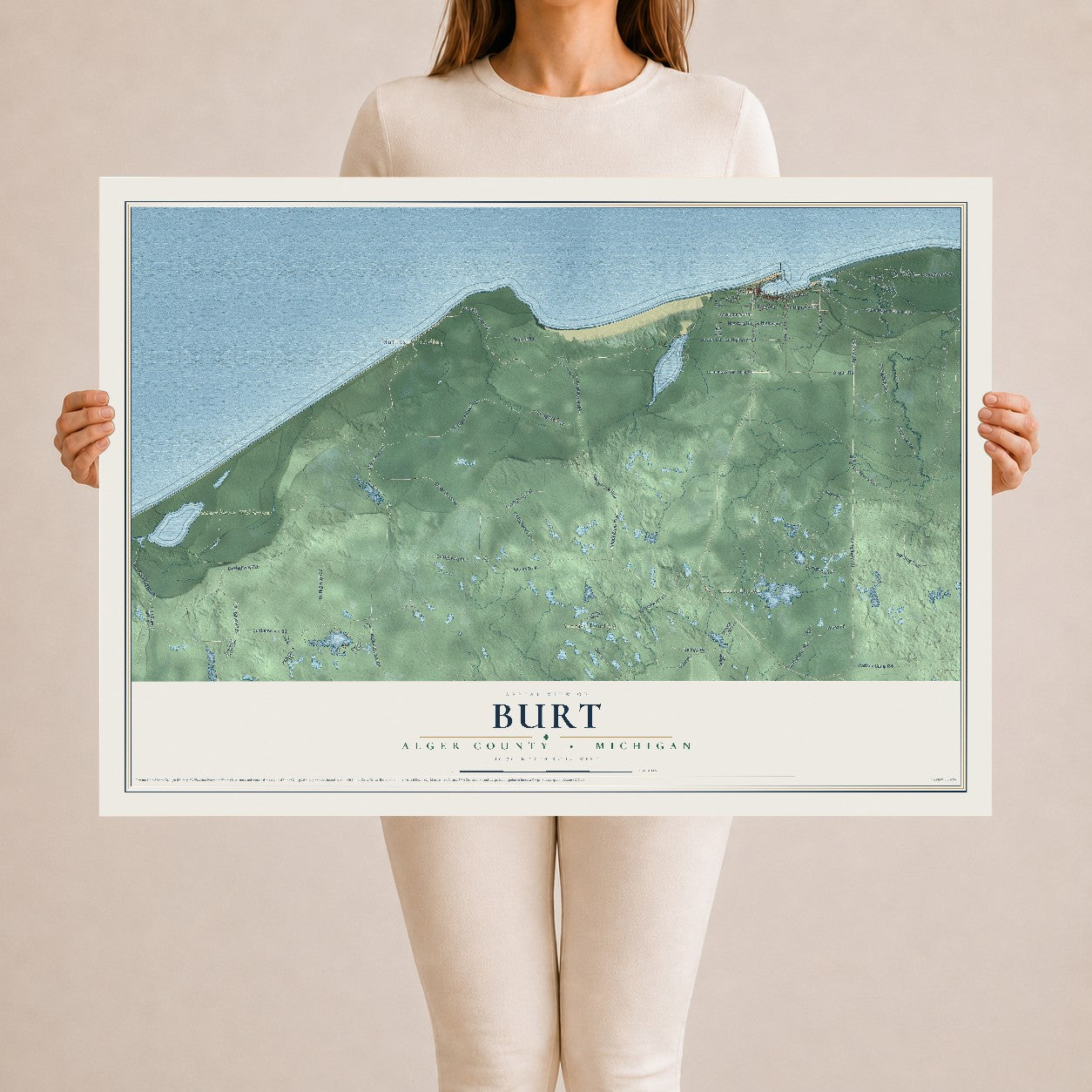 Map of Burt, Alger County, Michigan, 24 x 36 inch unframed archival matte print