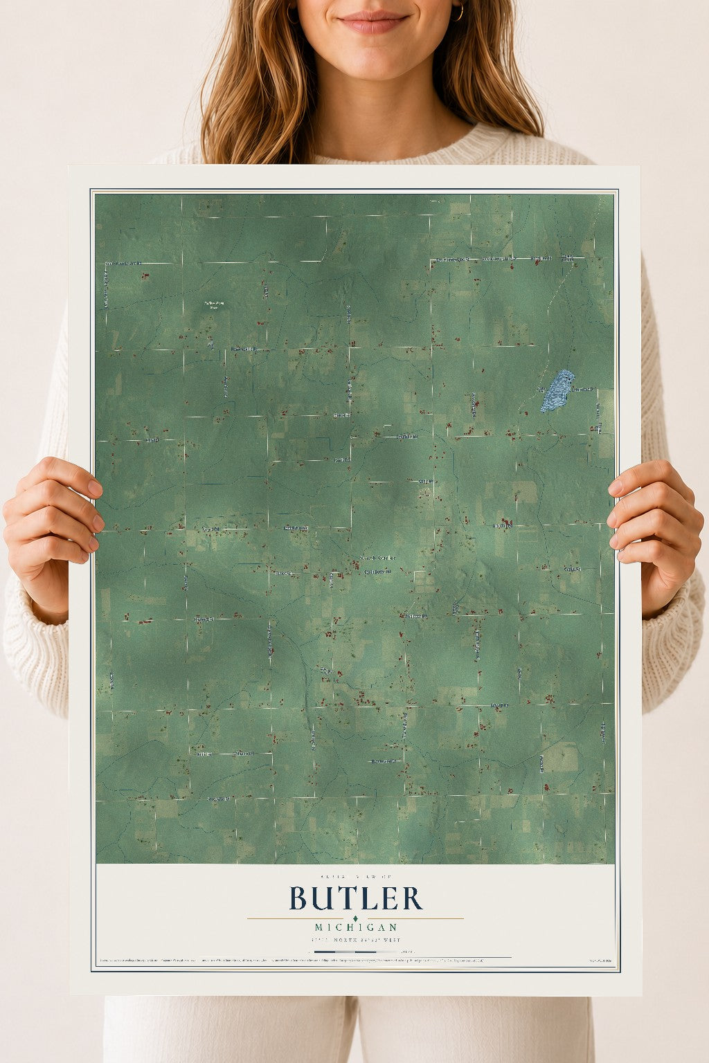 Map of Butler, Michigan, 18 x 24 inch unframed archival matte print