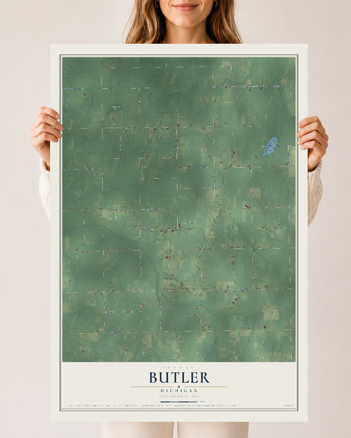 Map of Butler, Michigan, 24 x 36 inch unframed archival matte print