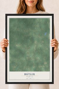 Map of Butler, Michigan, 18 x 24 inch print in a black wood frame