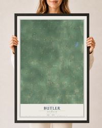 Map of Butler, Michigan, 24 x 36 inch print in a black wood frame